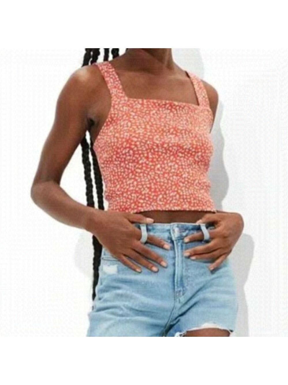 AMERICAN Eagle Orange Floral Crop Tank Top​​​​